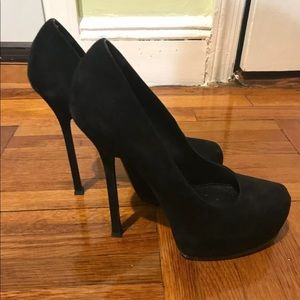 Ysl tribtoo black suede heels 40